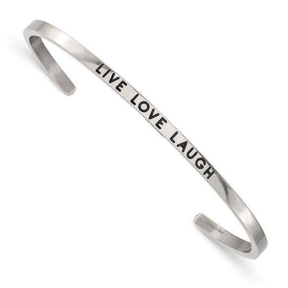 3mm Stainless Steel Enamel & Crystal LIVE LOVE LAUGH Cuff Bracelet - Picture 1 of 6